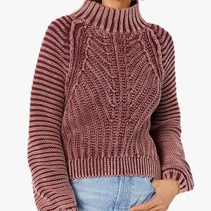 Free People Chunky Knit Mock Neck Seeater in Dark Rose